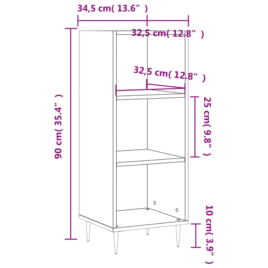 Credenza bianca lucida 34,5x32,5x90 cm in multistrato