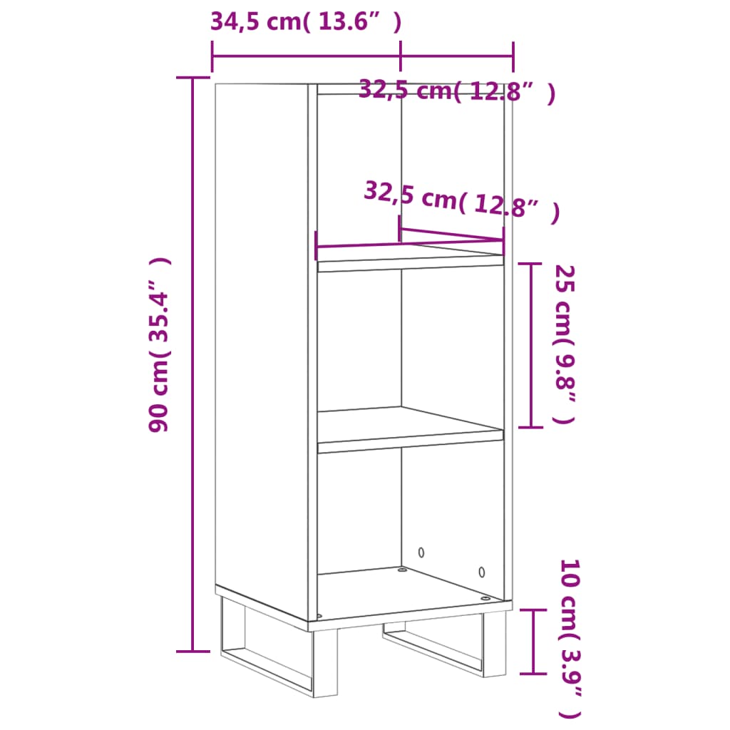 Buffet blanc brillant 34,5x32,5x90 cm bois d'ingénierie