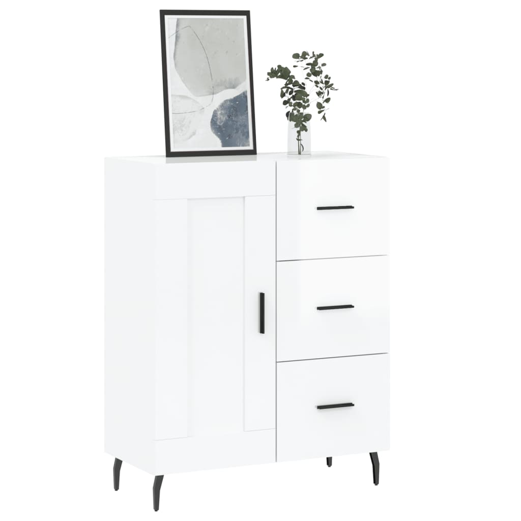 Buffet Blanc brillant 69,5x34x90 cm Bois d'ingénierie