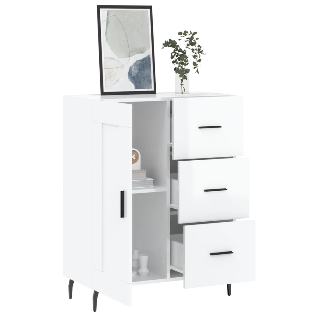 Buffet Blanc brillant 69,5x34x90 cm Bois d'ingénierie