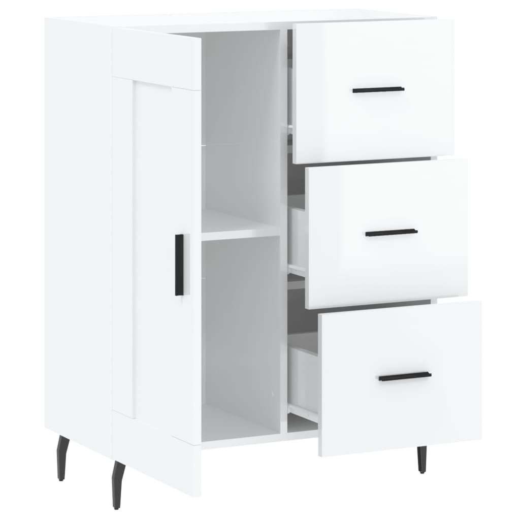 Buffet Blanc brillant 69,5x34x90 cm Bois d'ingénierie