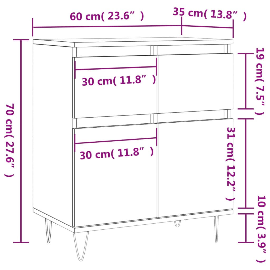 Black buffet 60x35x70 cm engineering wood