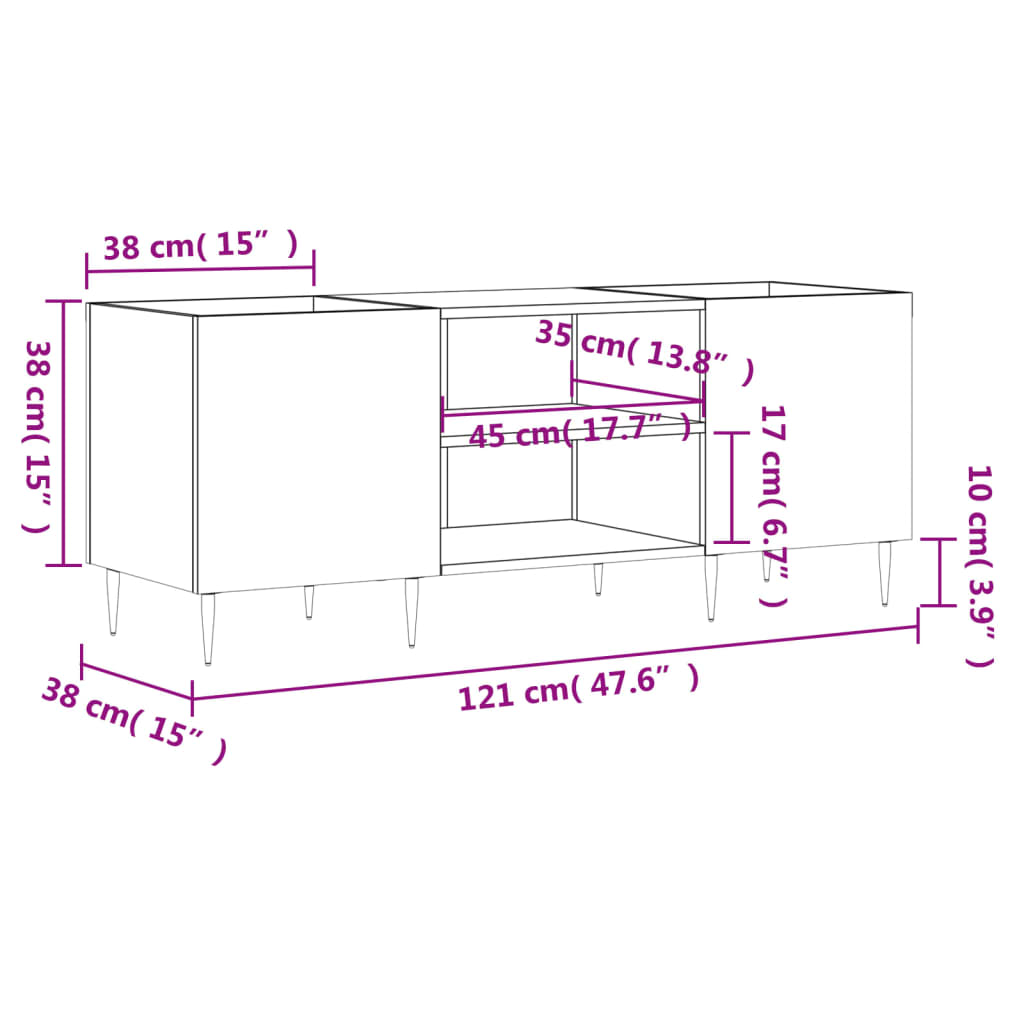 Sonoma Grey Disc Cabinet 121x38x48 cm Engineering Holz