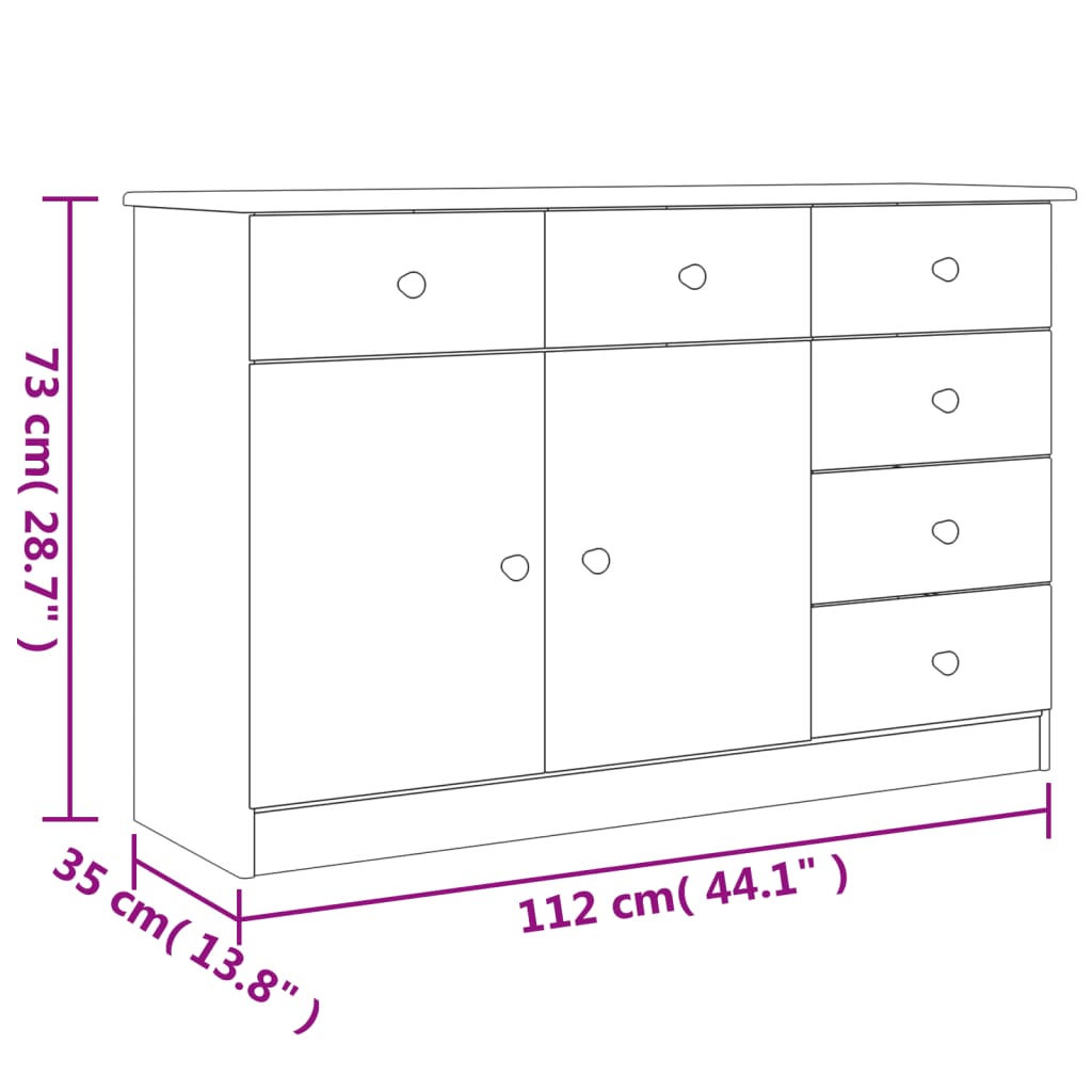 Weißes Alta -Buffet 112x35x73 cm Festkieferholz