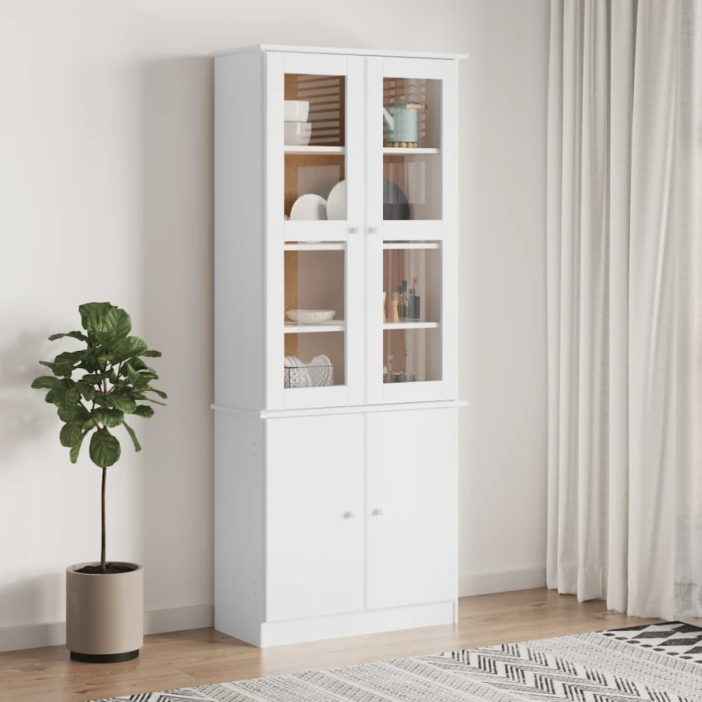 Vetrina ALTA in vetro bianco 77x35x186,5 cm in legno massello di pino