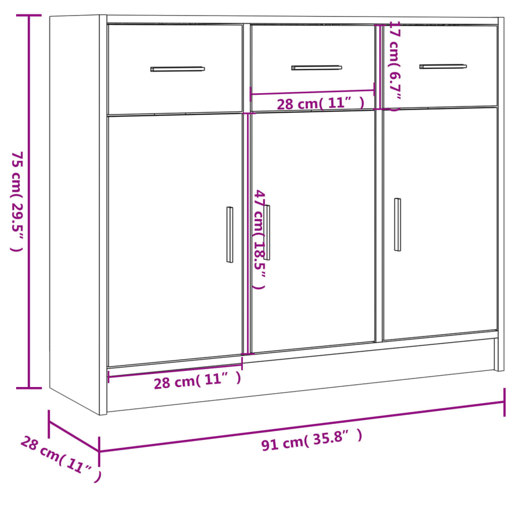 Credenza bianca lucida 91x28x75 cm in multistrato