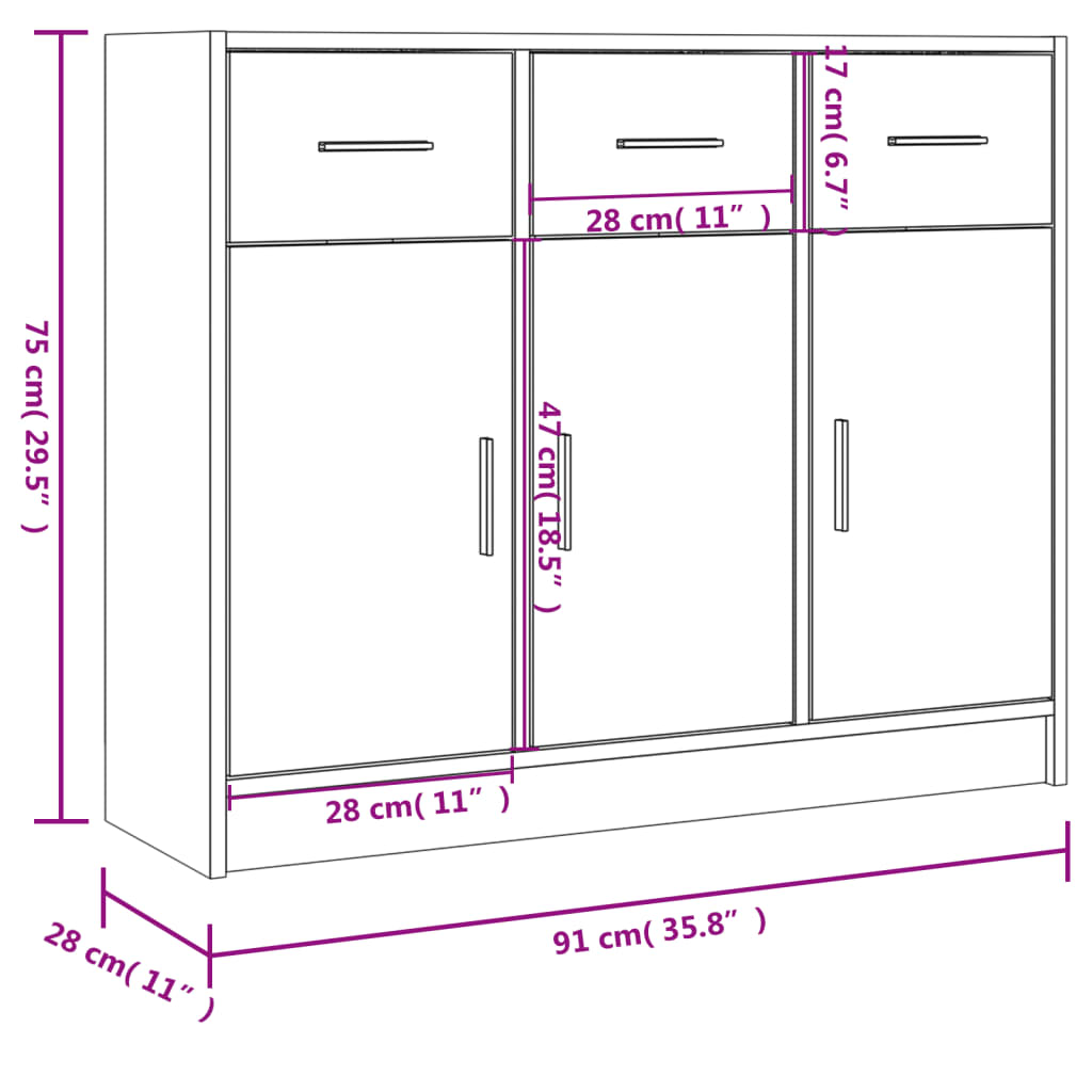 Credenza in rovere Sonoma 91x28x75 cm in multistrato