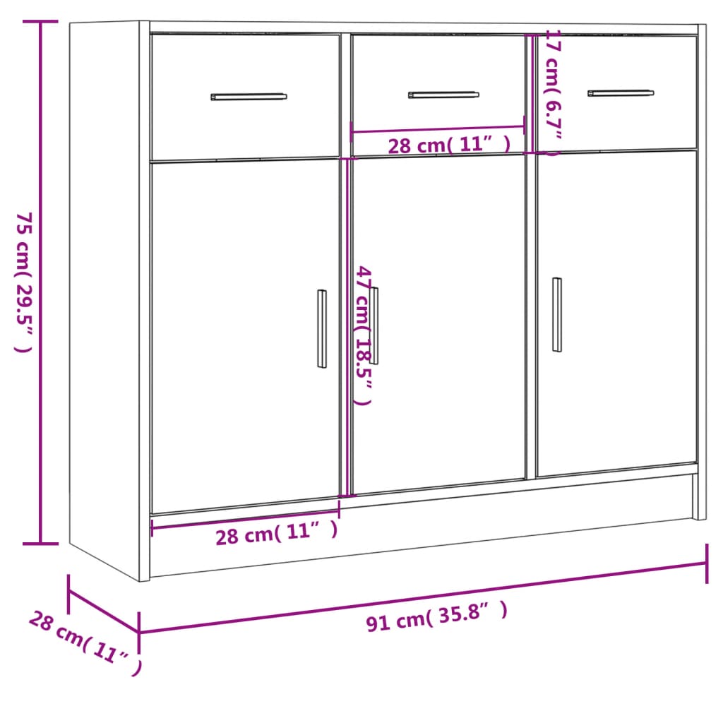 Credenza grigio cemento 91x28x75 cm in multistrato