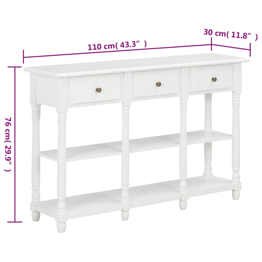 Table console blanc 110 x 30 x 76 cm bois d'ingénierie