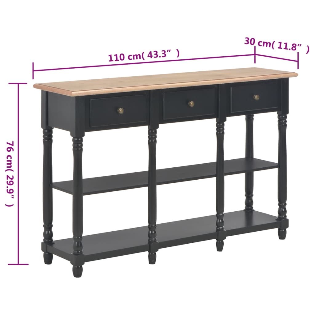 Table console noir 110x30x76 cm bois d'ingénierie