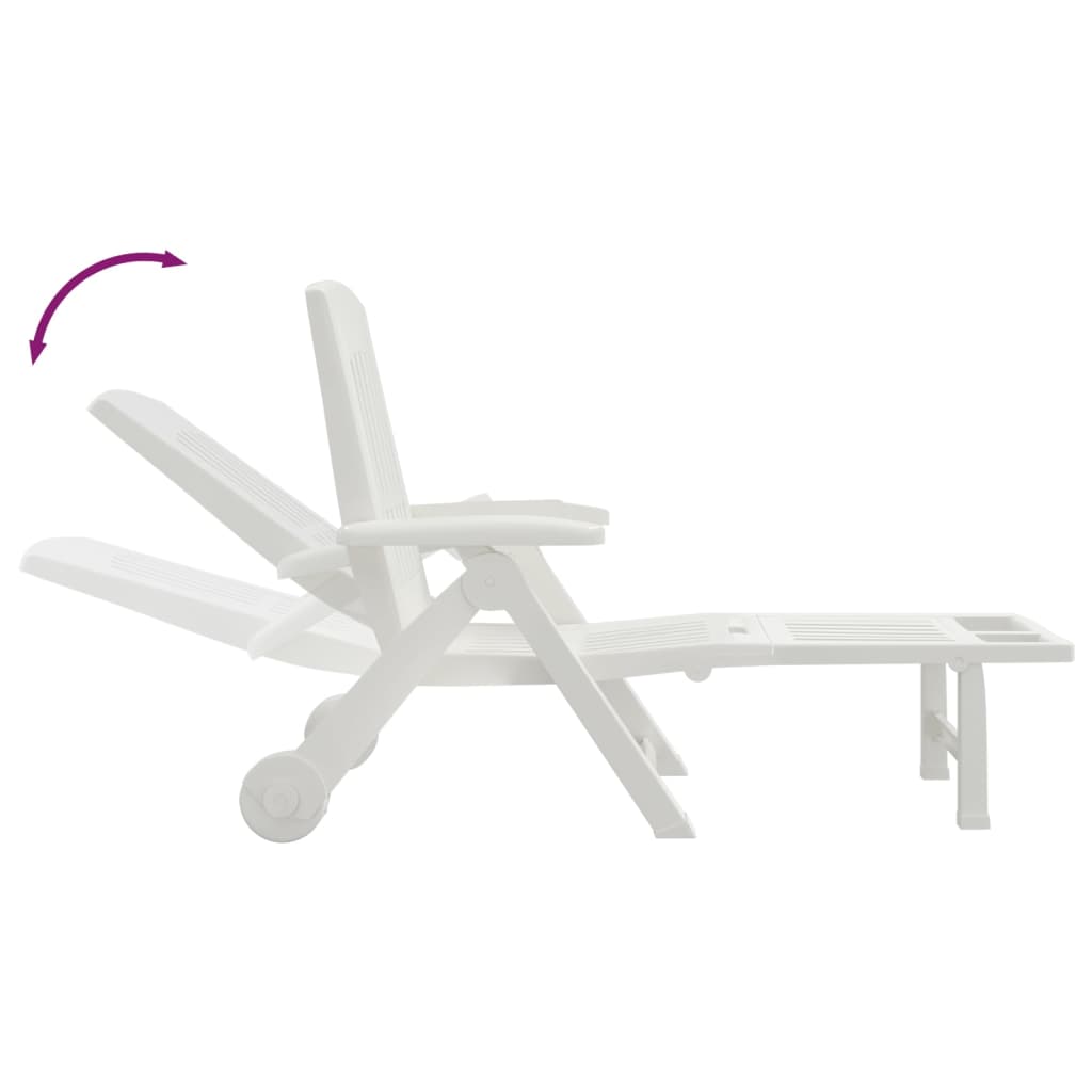 Faltbarer langer Stuhl mit weißen PP -Rädern