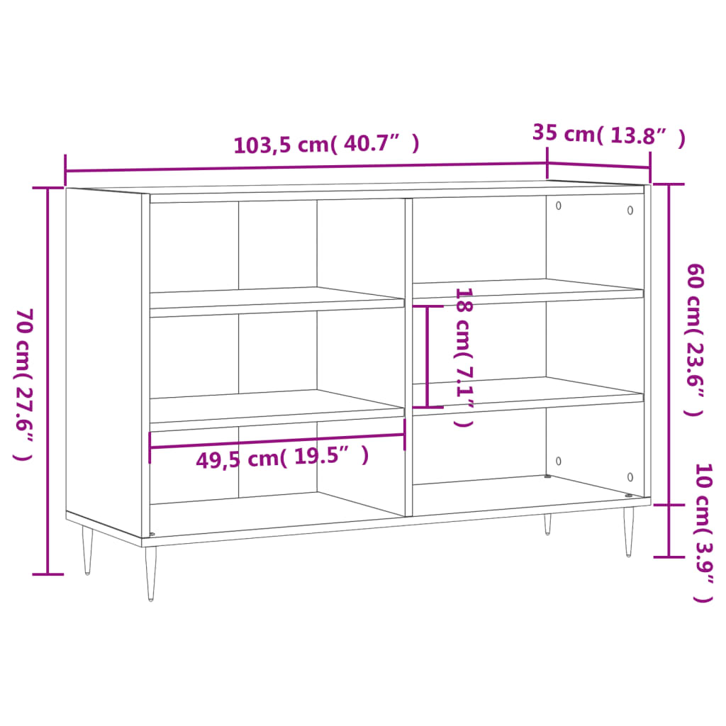 Graues Sonoma -Buffet 103,5x35x70 cm Engineering Holz