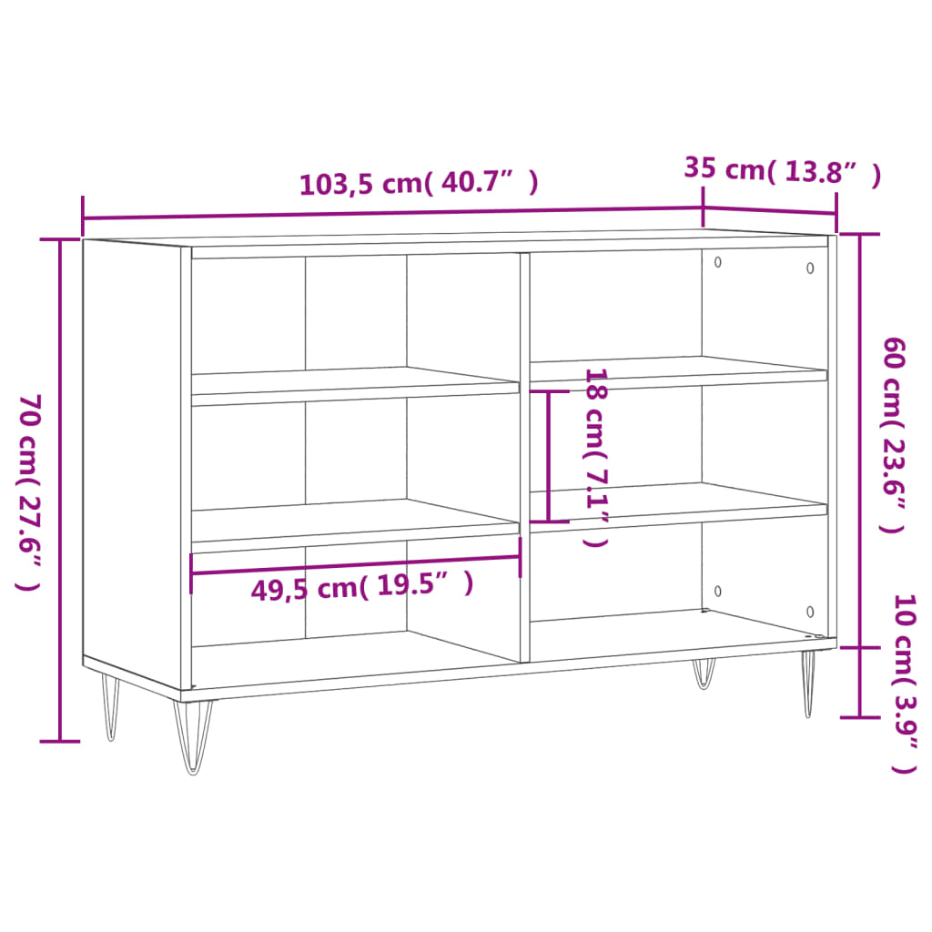 Smoked oak buffet 103.5x35x70 cm Engineering wood