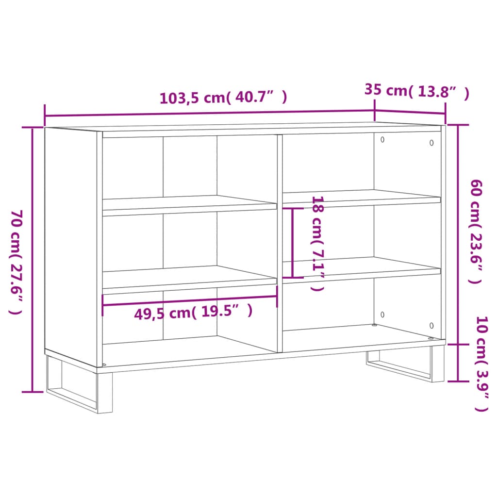 Weißes Buffet 103,5x35x70 cm Engineering Holz