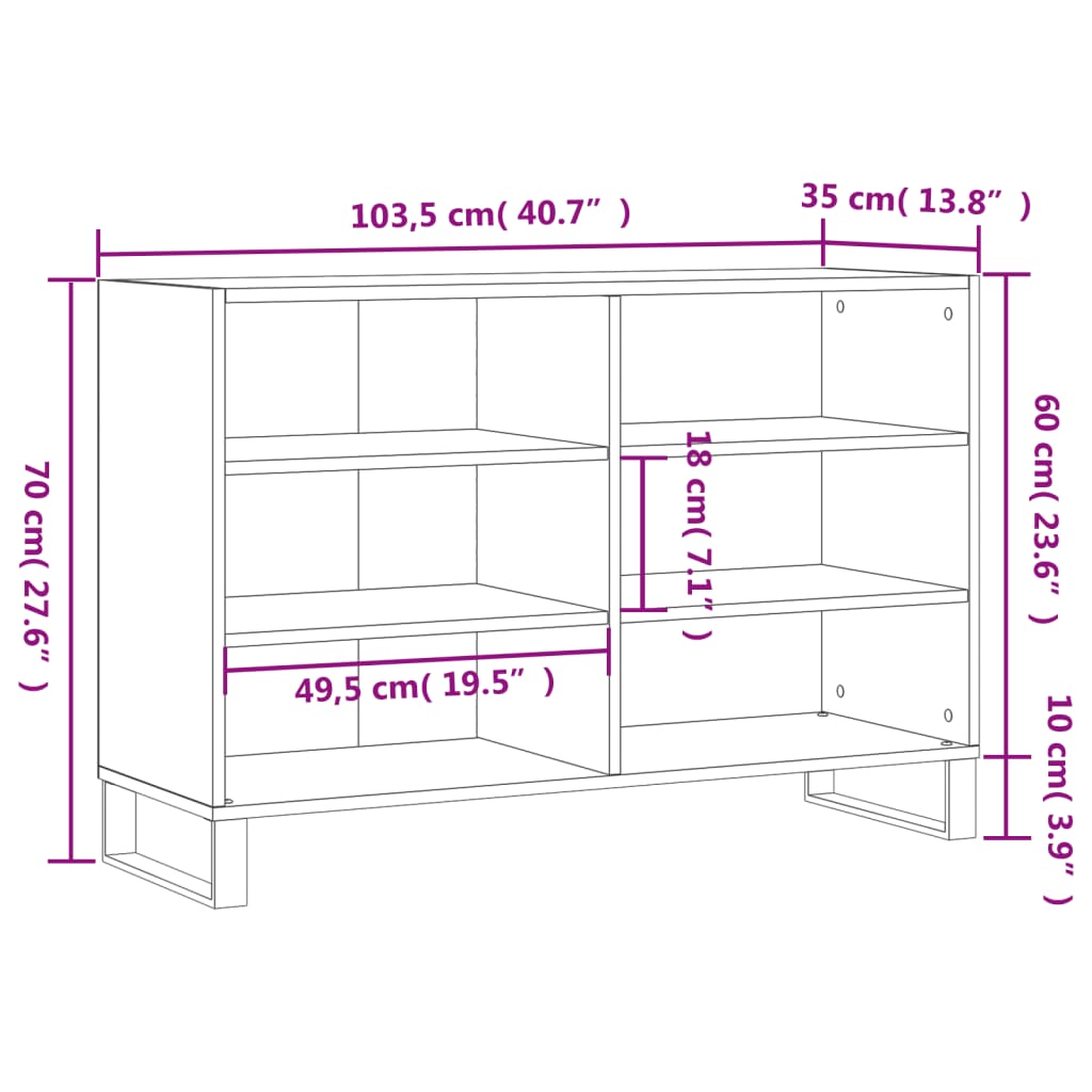 Graues Sonoma -Buffet 103,5x35x70 cm Engineering Holz