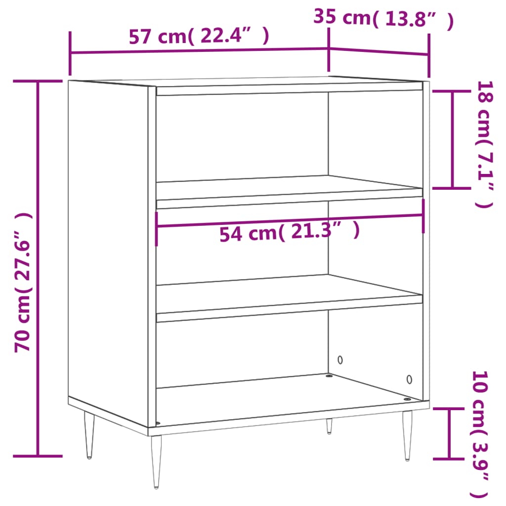 Brillantes weißes Buffet 57x35x70 cm Engineering Holz