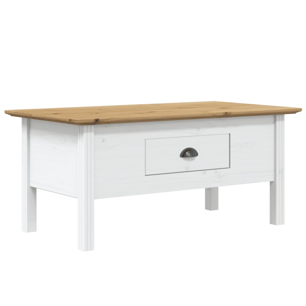 Tavolino BODO bianco e marrone 100x55x45 cm in legno di pino massiccio