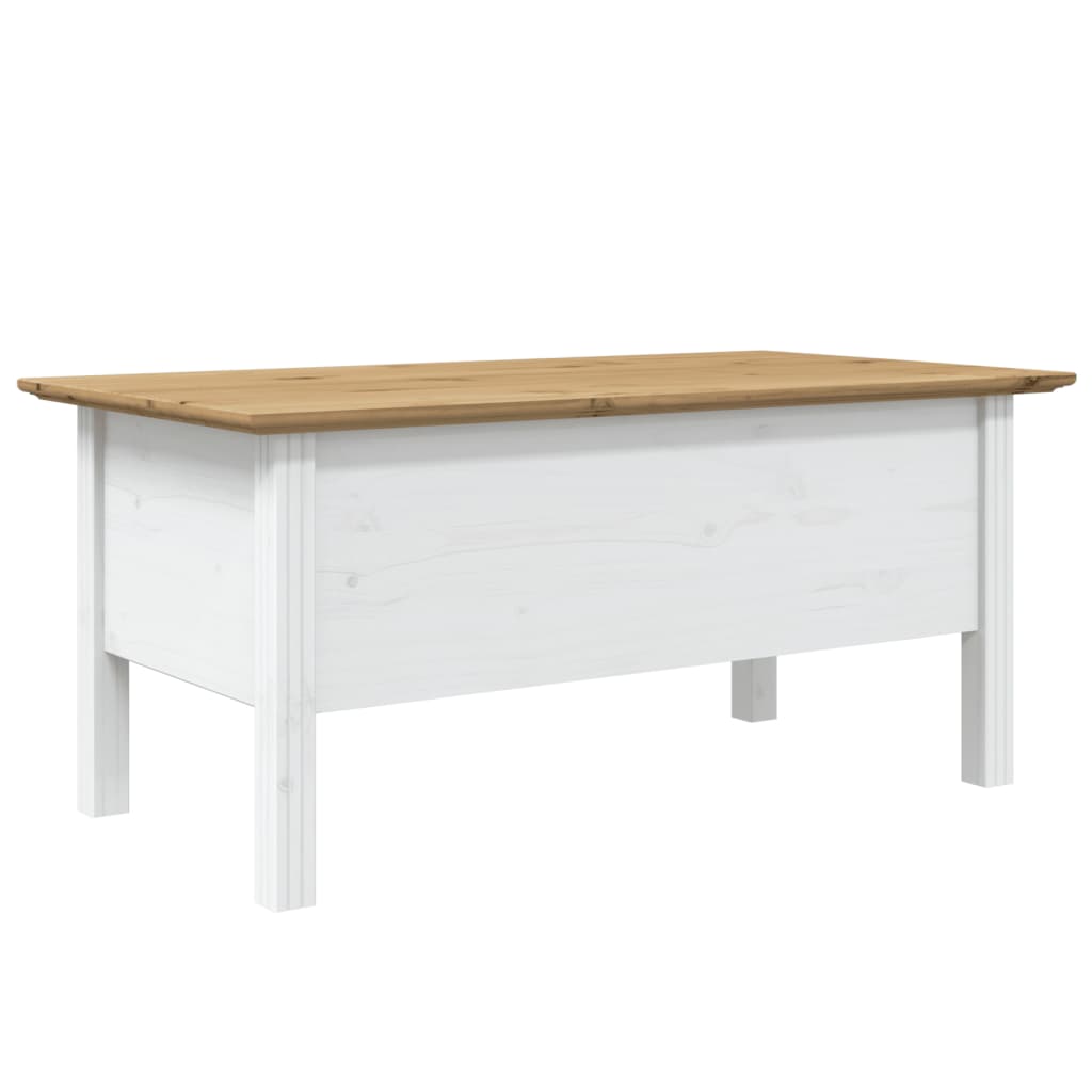 Tavolino BODO bianco e marrone 100x55x45 cm in legno di pino massiccio