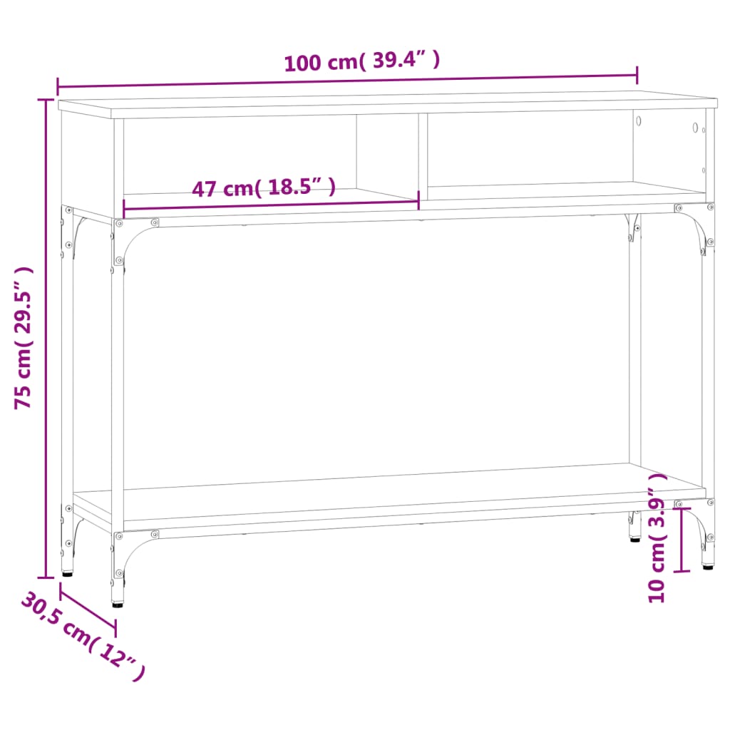 Table console chêne fumé 100x30,5x75 cm bois d'ingénierie