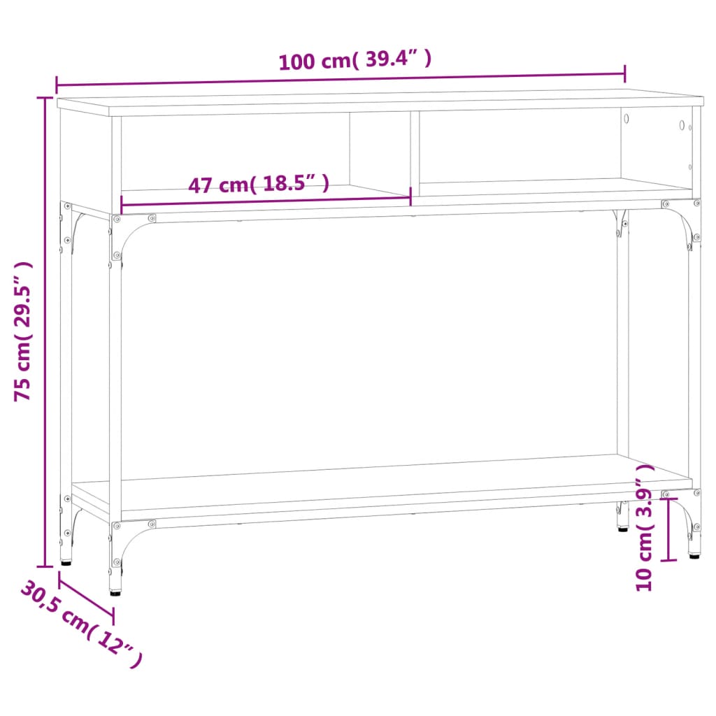 Table console chêne marron 100x30,5x75 cm bois d'ingénierie