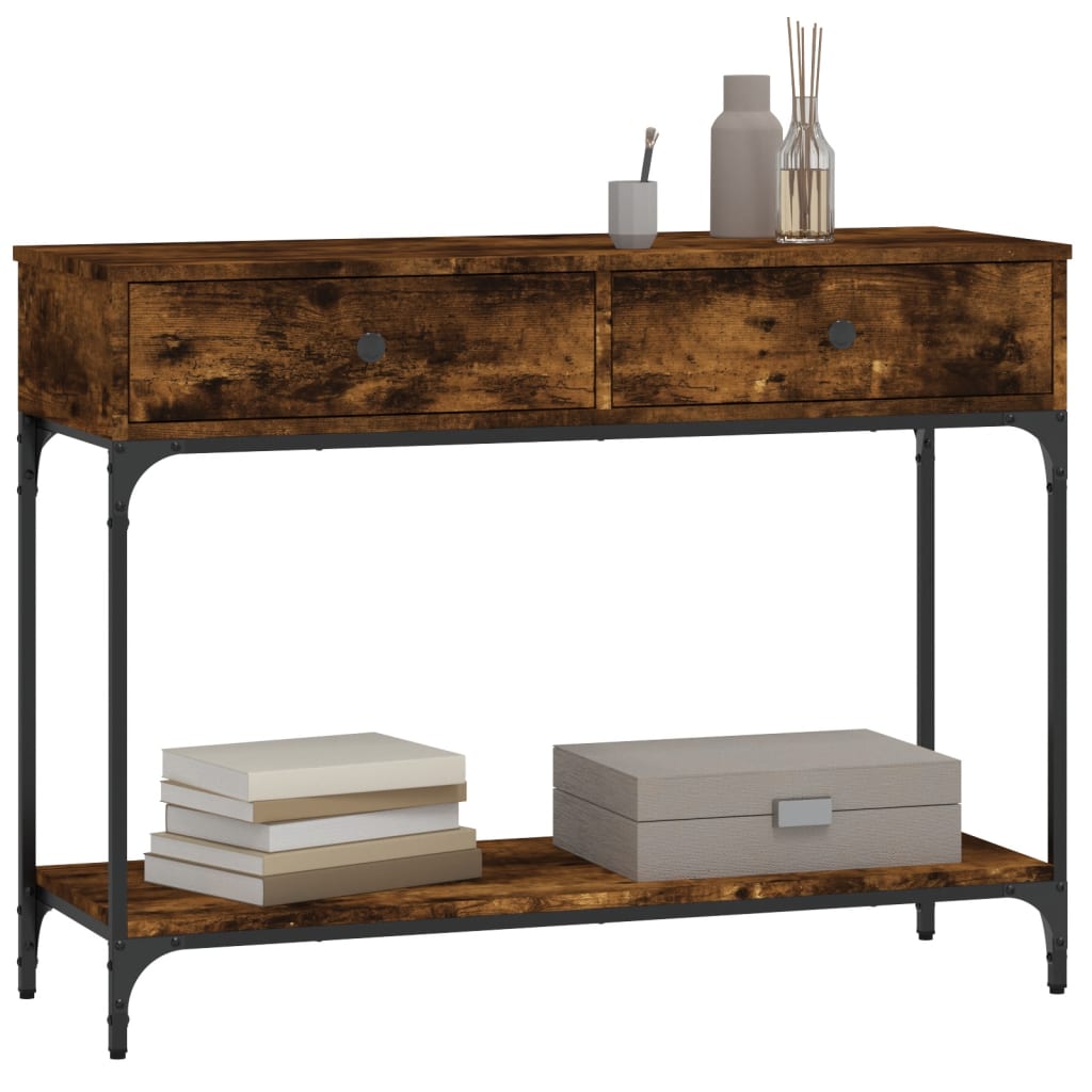 Table console chêne fumé 100x34,5x75 cm bois d'ingénierie