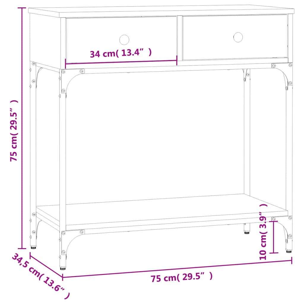 Raucher -Eichenkonsole Tabelle 75x34.5x75 cm Ingenieurholz Holz