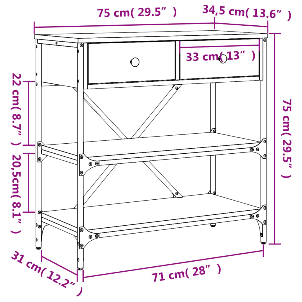 Schwarze Konsole Tabelle 75x34.5x75 cm Engineering Holz