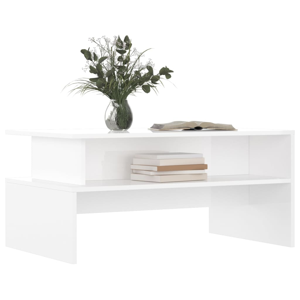 Tavolino bianco lucido 90x55x42,5 cm in multistrato