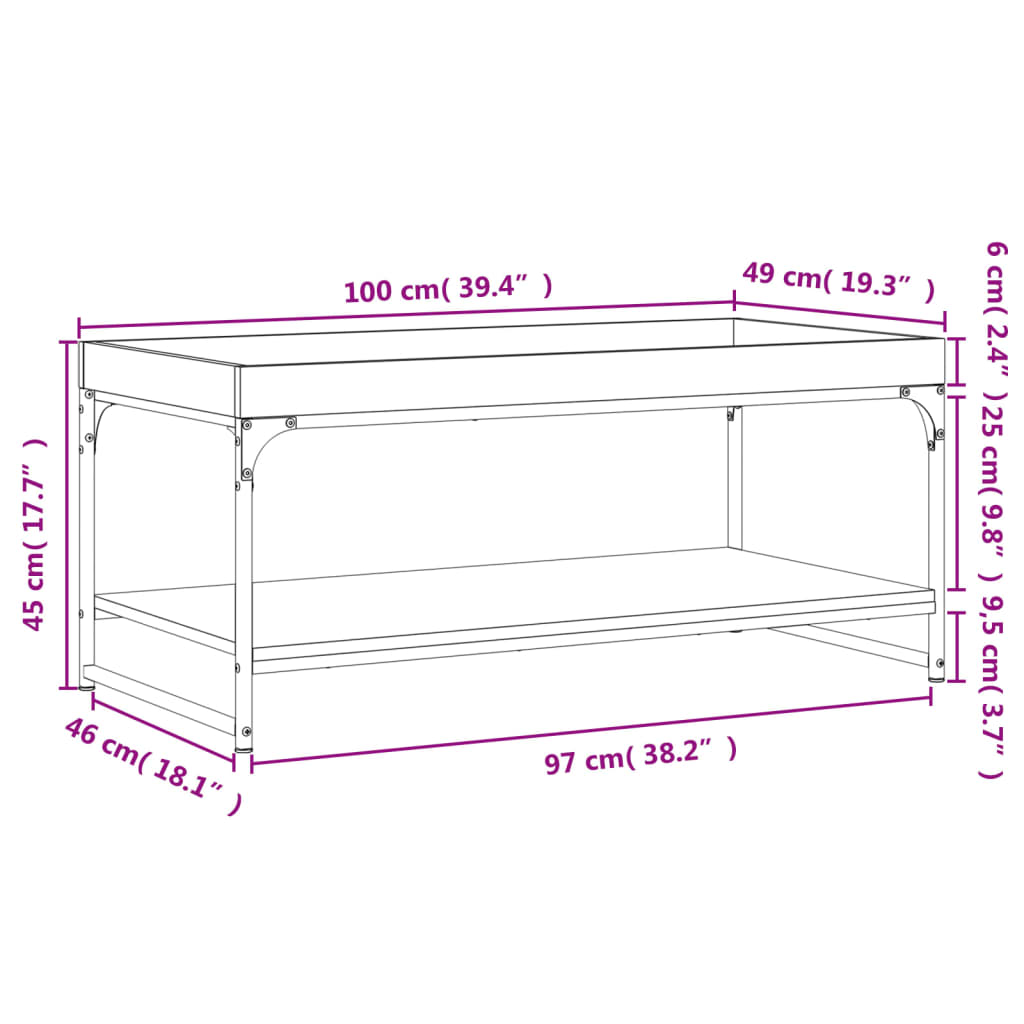 Tavolino in rovere affumicato 100x49x45 cm in multistrato