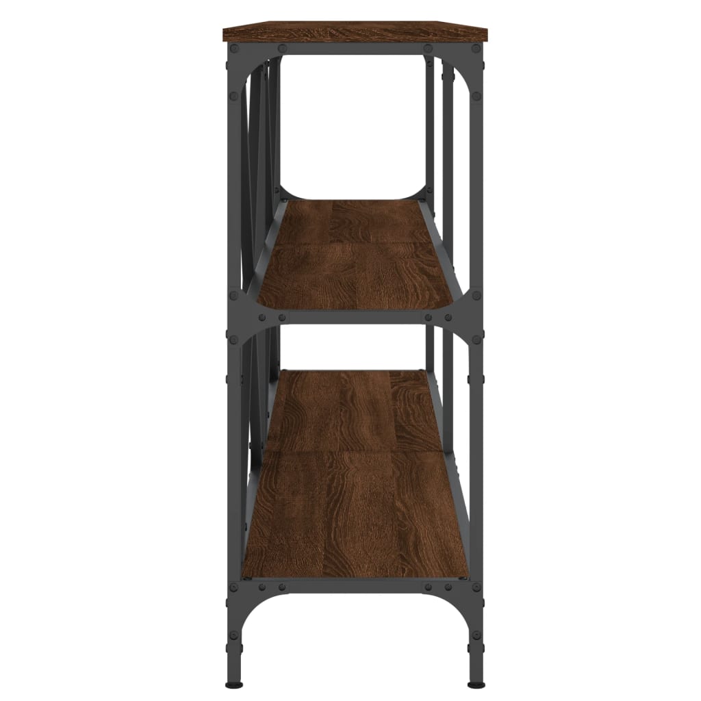 Table console chêne marron 160x30x75cm bois d'ingénierie et fer