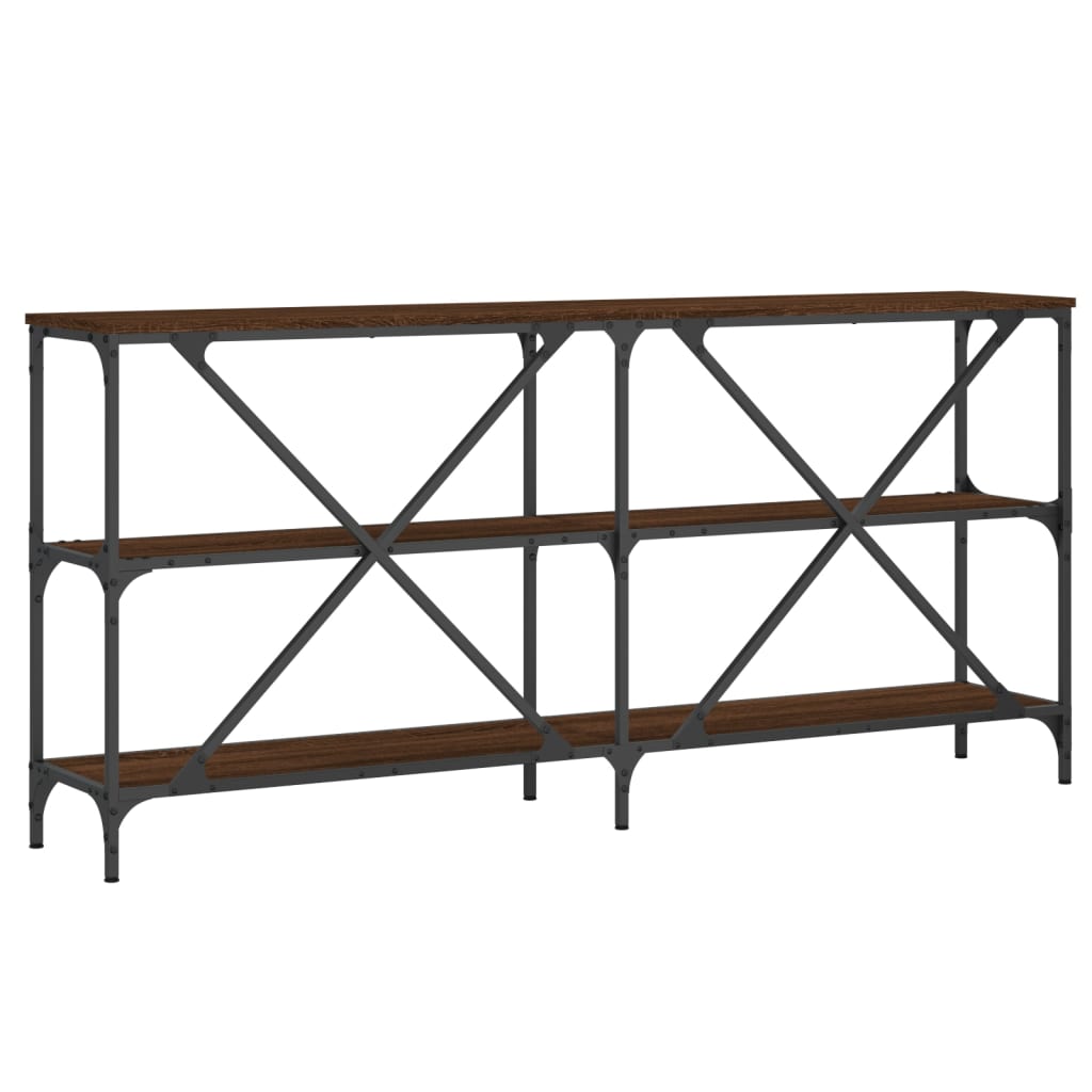 Brown oak console table 160x30x75cm engineering and iron wood