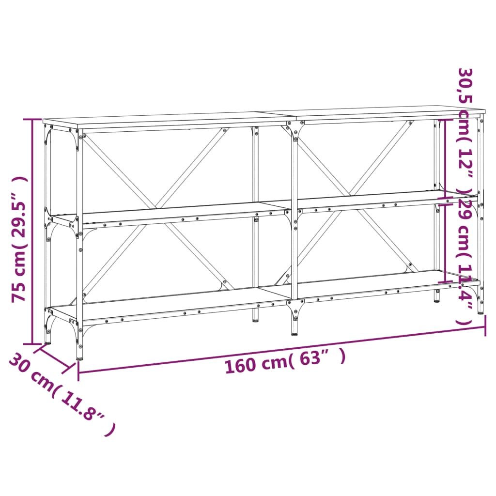 Braune Eichenkonsole Tabelle 160x30x75 cm Engineering und Eisenholz