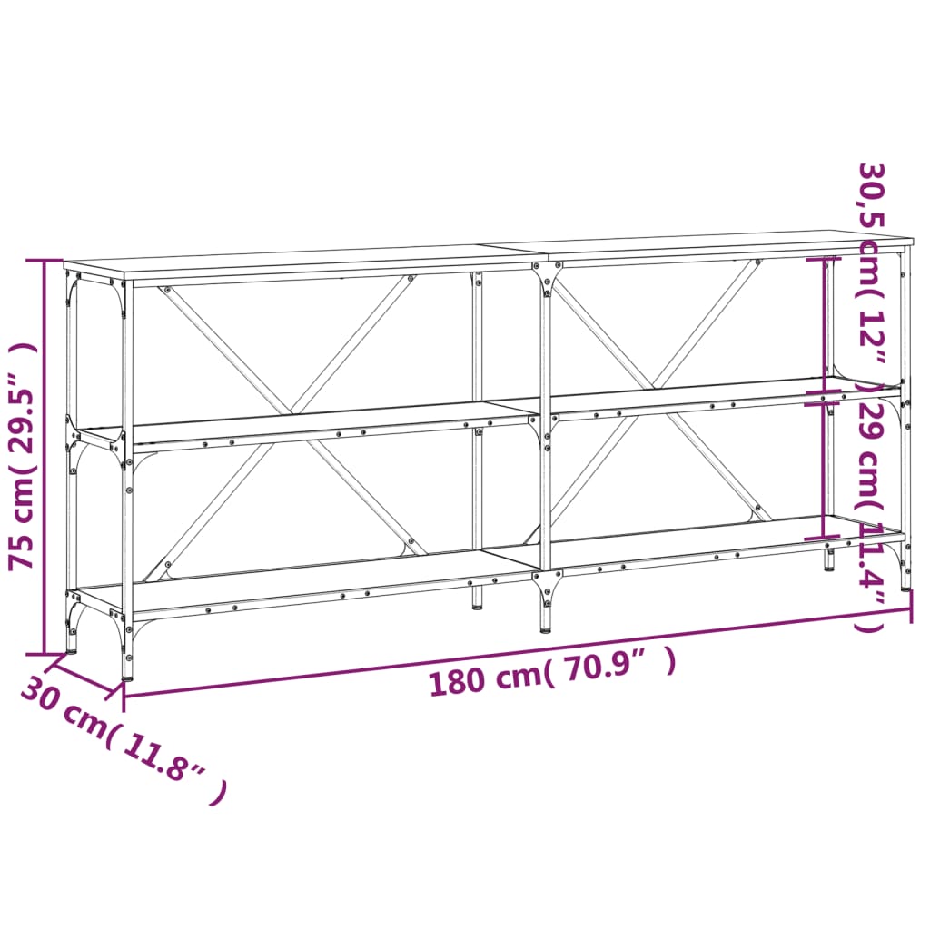Tabelle der Sonoma Oak -Konsole 180x30x75 cm Engineering und Eisenholz