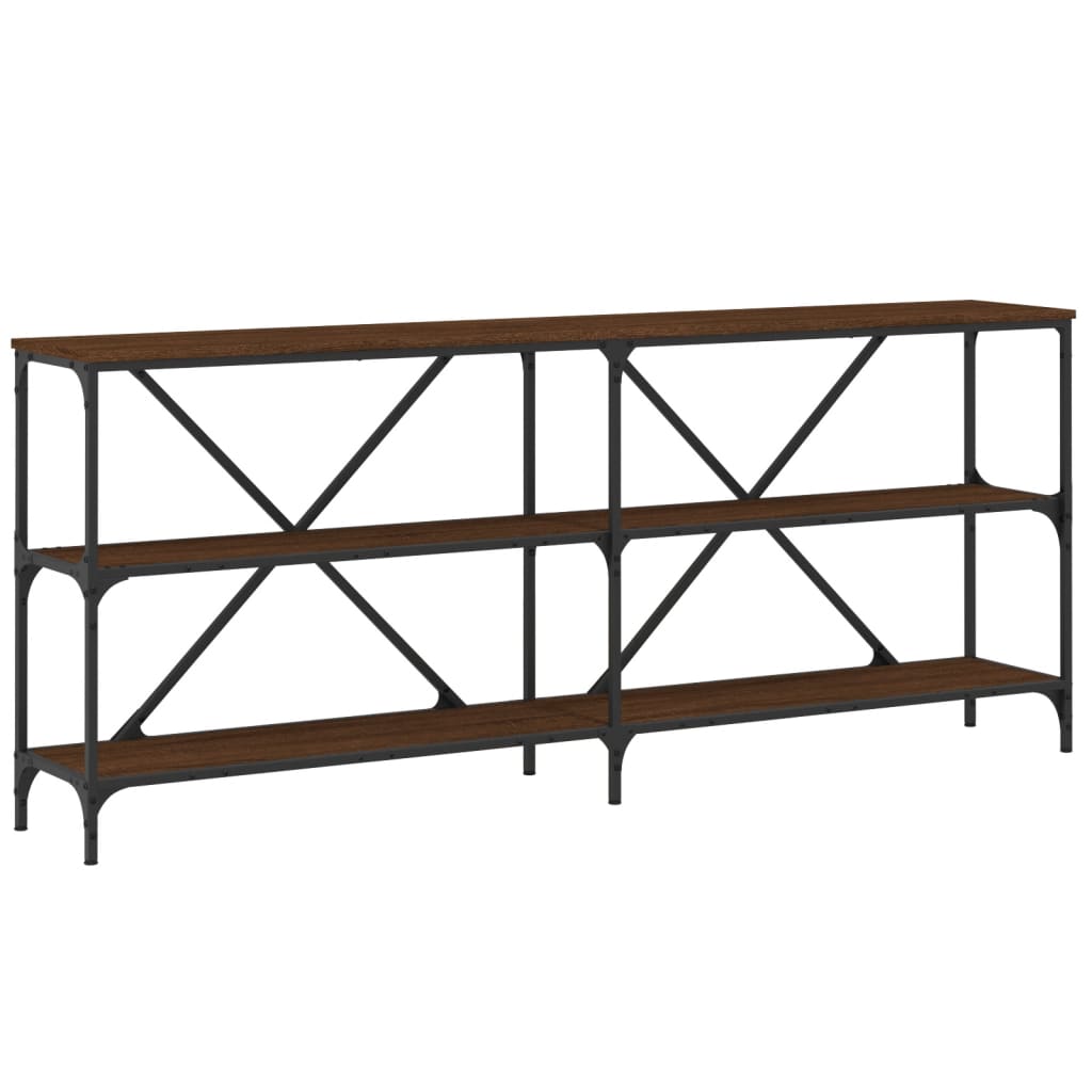 Brown oak console table 180x30x75 engineering wood and iron