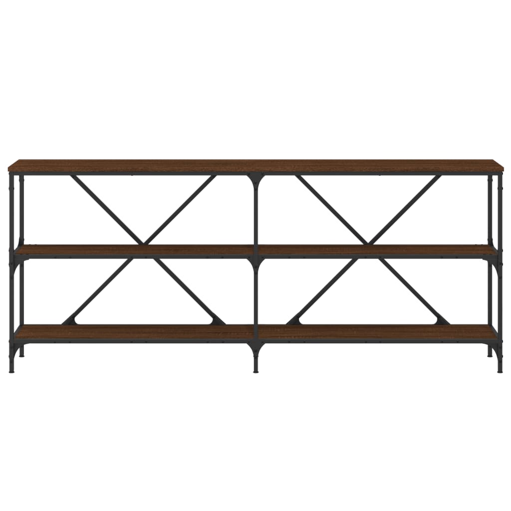Brown oak console table 180x30x75 engineering wood and iron