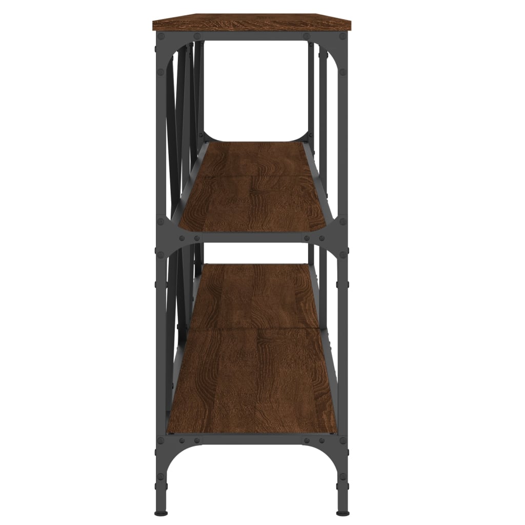 Tabella console di quercia marrone 180x30x75 in legno di ingegneria e ferro