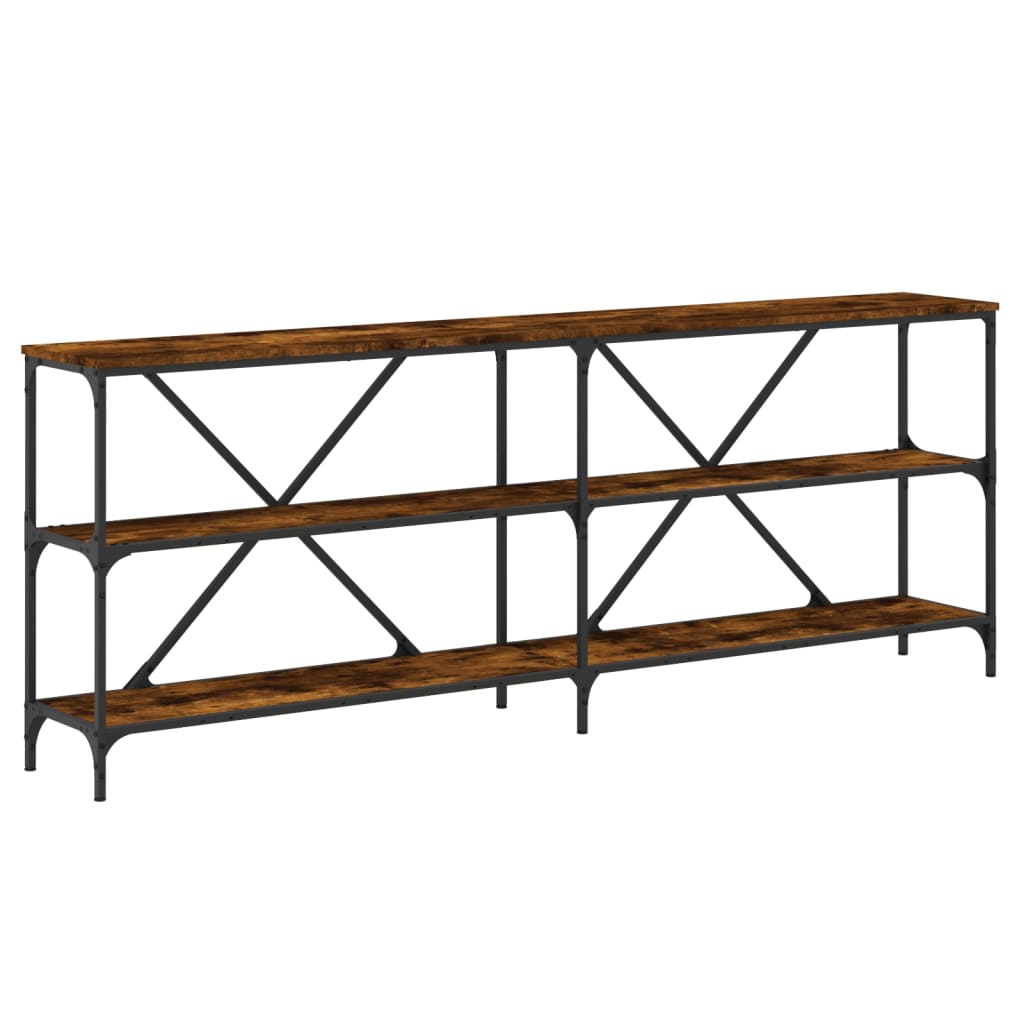 Smoked oak console table 200x30x75 cm Engineering wood and iron