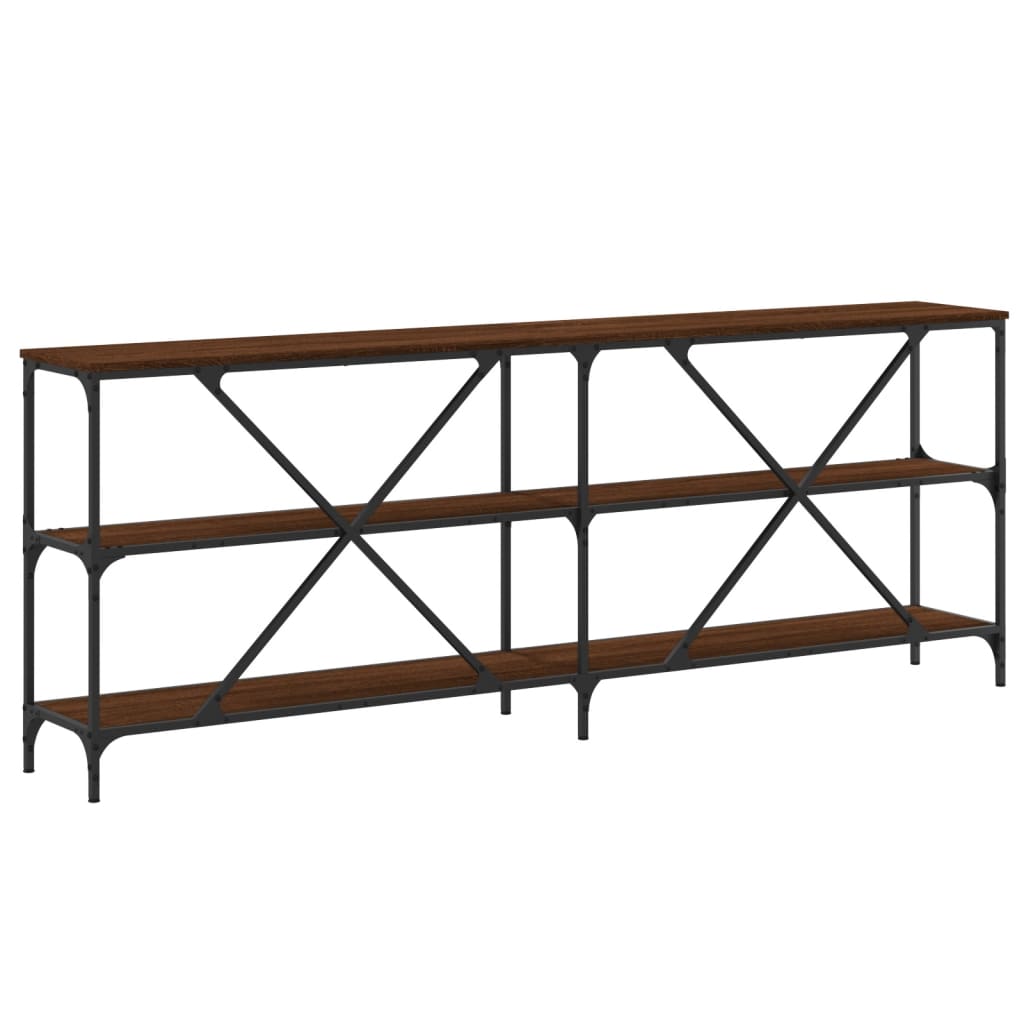 Table console brown oak 200x30x75 engineering wood and iron