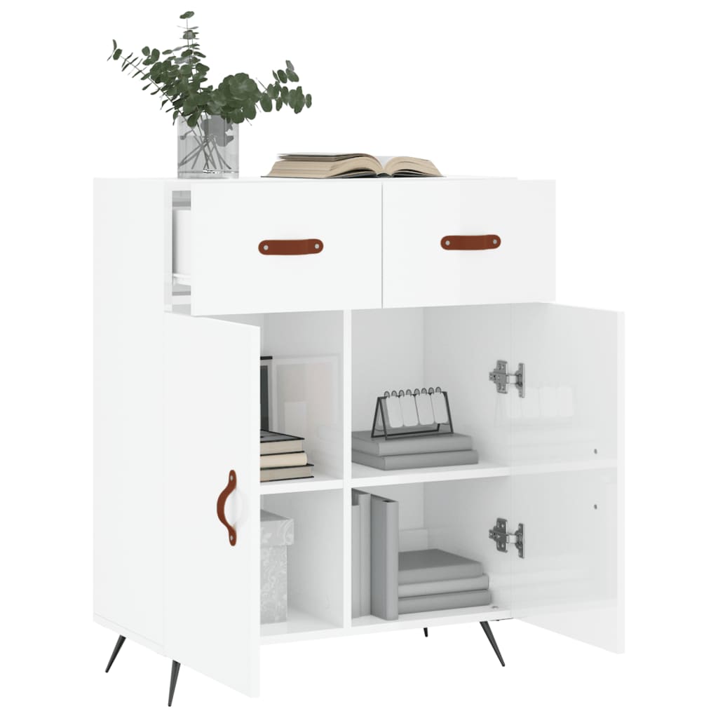 Buffet Blanc brillant 69,5x34x90 cm Bois d'ingénierie