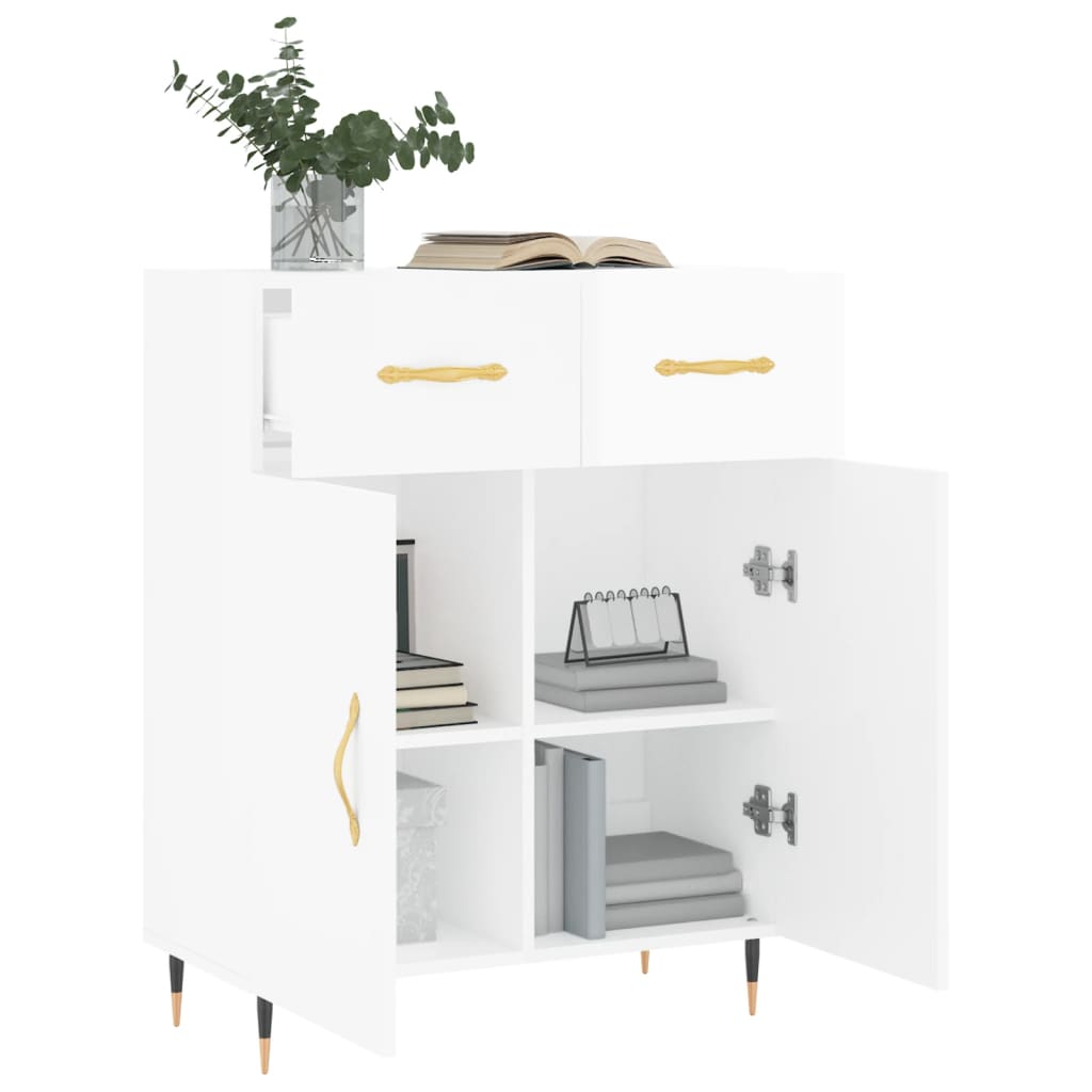 Buffet Blanc brillant 69,5x34x90 cm Bois d'ingénierie