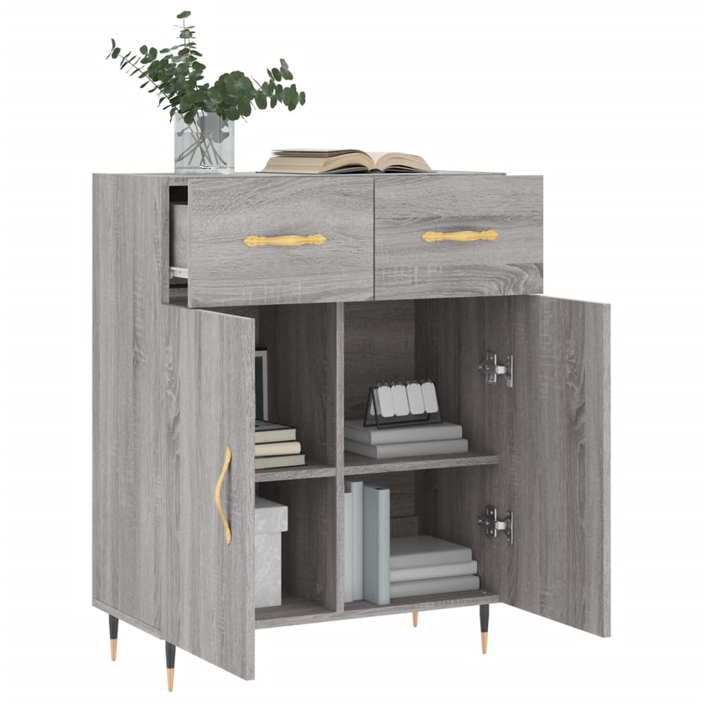 Credenza Sonoma grigia 69,5x34x90 cm in derivati ​​del legno