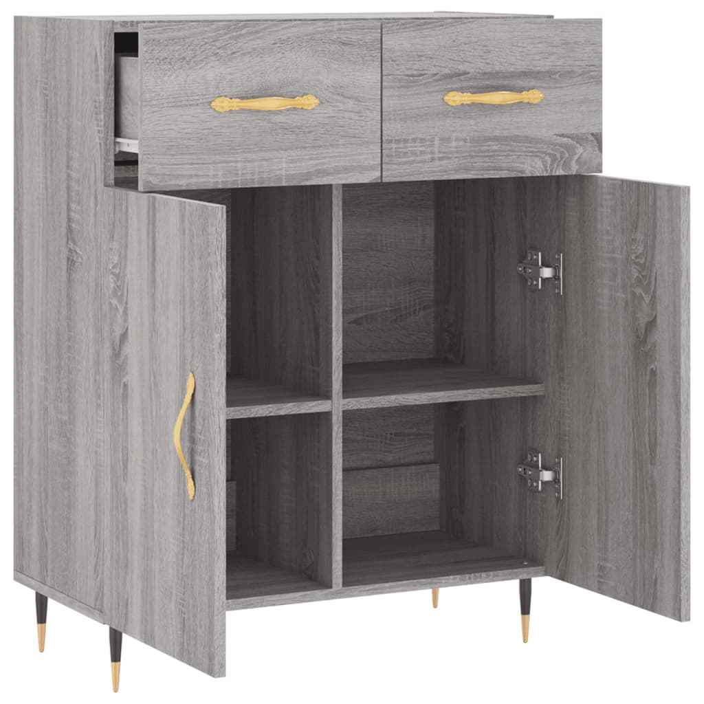 Credenza Sonoma grigia 69,5x34x90 cm in derivati ​​del legno