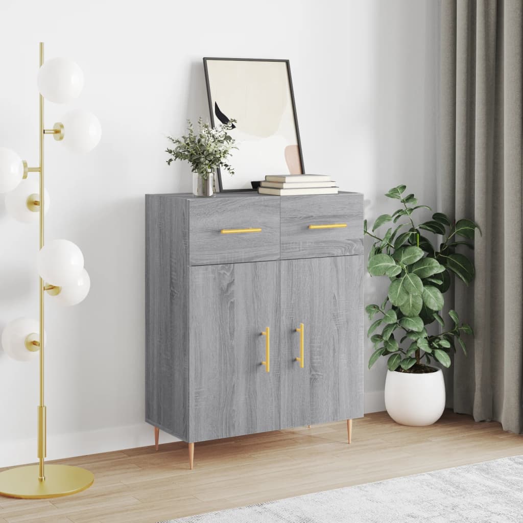 Credenza Sonoma grigia 69,5x34x90 cm in derivati ​​del legno