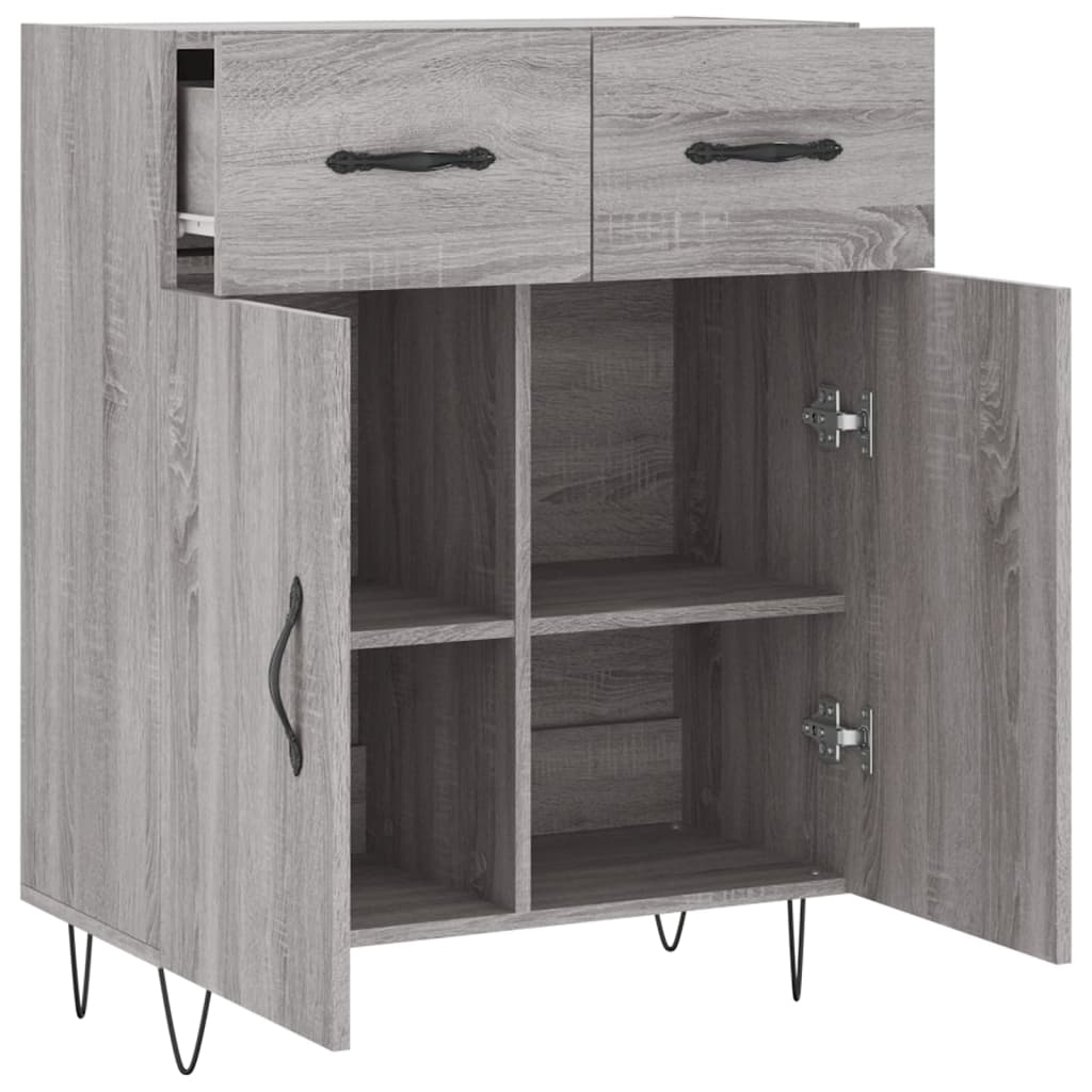 Credenza Sonoma grigia 69,5x34x90 cm in derivati ​​del legno