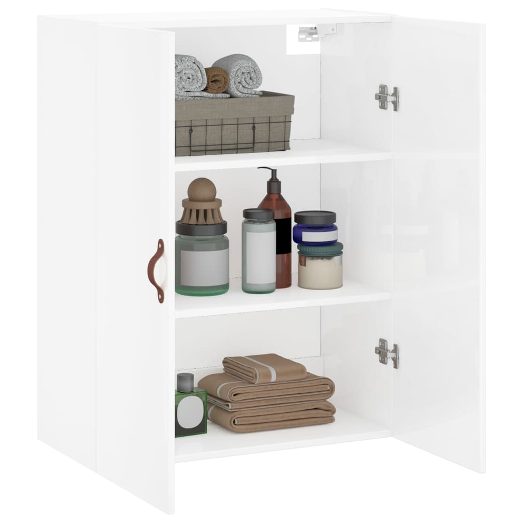 Shiny white wall cabinet 69.5x34x90 cm