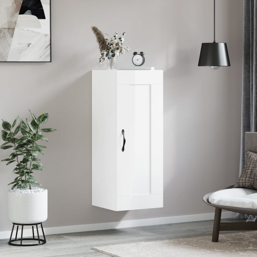 Brilliant white wall cabinet 34.5x34x90 cm Engineering wood