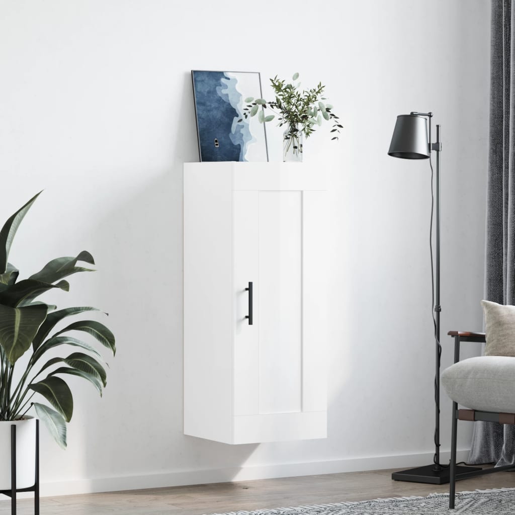 Brilliant white wall cabinet 34.5x34x90 cm Engineering wood