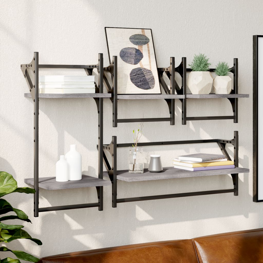 Set of wall shelves with bars 4 pcs Sonoma Gray