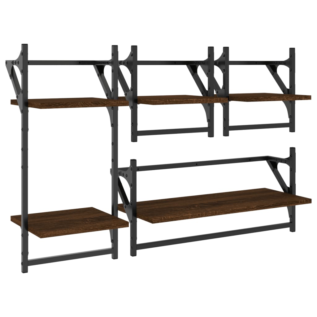 Set of wall shelves with bars 4 pcs brown oak