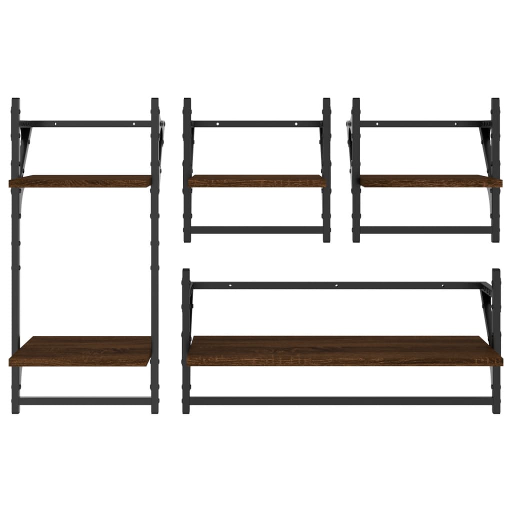 Set of wall shelves with bars 4 pcs brown oak